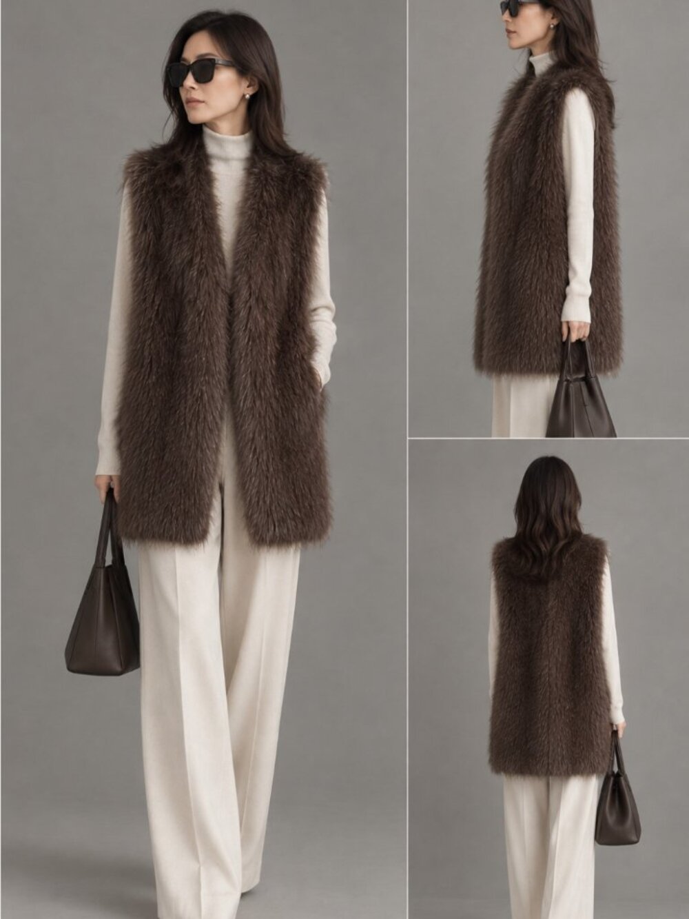 Aixirui Long Faux Fur Open Front Vest